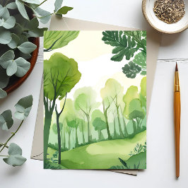 Cartão Postal Floresta Verde | Paisagem em Aquarela Arejada