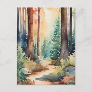 Cartão Postal Floresta Woodsy em Watercolor