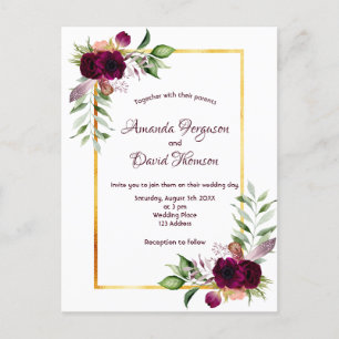 Cartão Postal Florestas borgonhetas de ouro verde boho casamento
