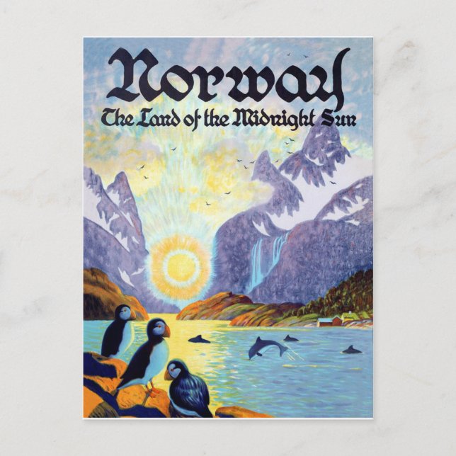 Cartão Postal Florestas da Noruega, terra do sol da meia-noite (Frente)