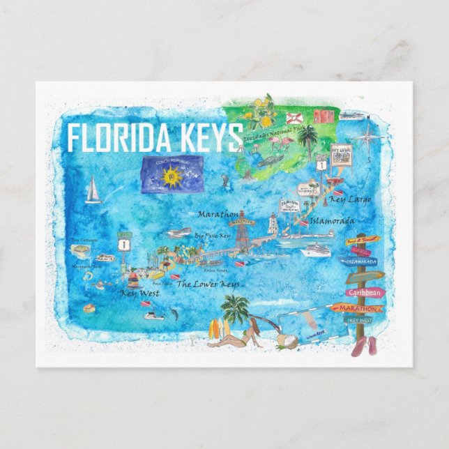 Cartão Postal Florida Keys Key West Marathon Key Largo (Frente)