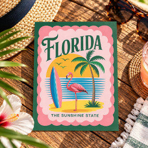Cartão Postal Flórida O Estado Ensolarado Flamingo Praia Vintage