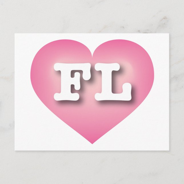 Cartão Postal Flórida Rosa Fade Heart - Eu amo FL (Frente)