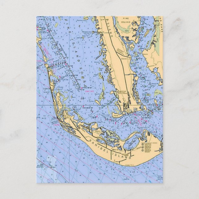 Cartão Postal  Florida - Sanibel Captiva Nautical Chart Postcard (Frente)