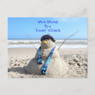 Cartão Postal Florida Snowman - Beach - New Address Postar Card