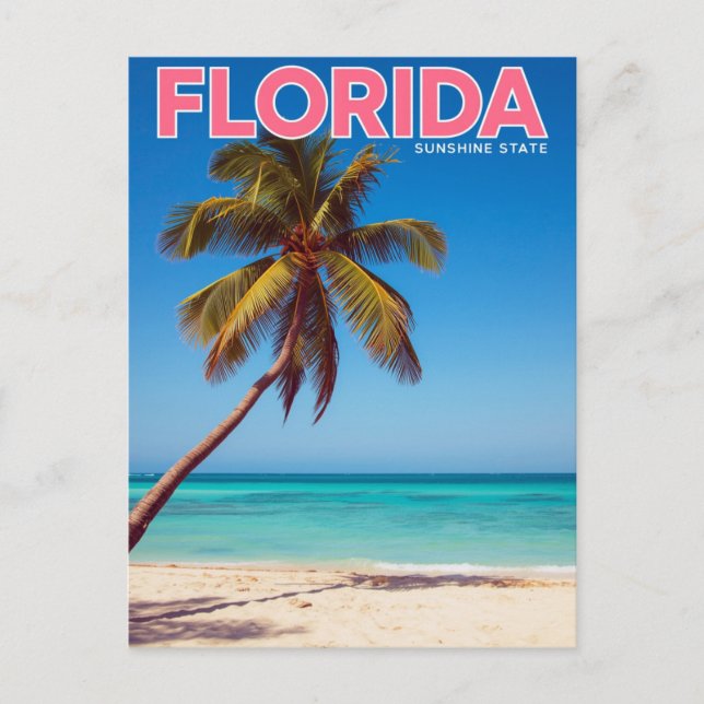 Cartão Postal Florida Sunshine State Palm Tree Beach Tropical (Frente)