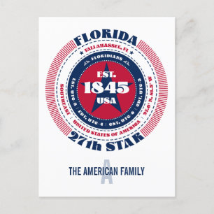 Cartão Postal Flórida, Tallahassee, FL, Patriótica, Monograma