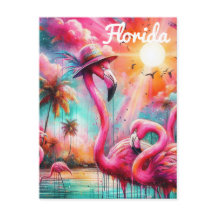Flórida Tropical Rosa Flamingos Palm Trees Sun