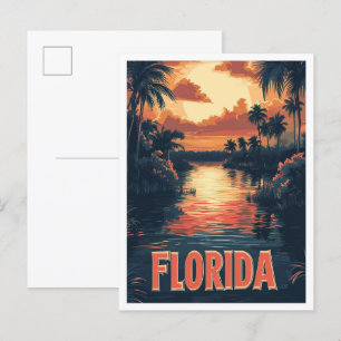 Cartão Postal Flórida USA Vintage Illustration Viagem
