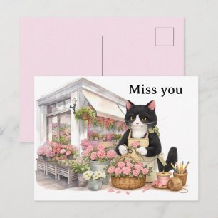 Cartão Postal Florista Gata mãe Amantes de gato Tuxedo Desmiss v