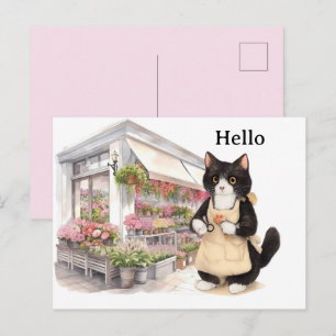 Cartão Postal Florista Mãe de gato Gato tuxedo amantes Olá Sauda