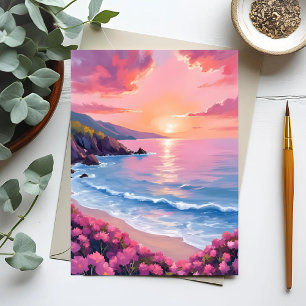 Cartão Postal Flower Cove   Água Oceânica Rosa Floral Aquarela