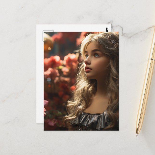 Cartão Postal Flower Garden Princess Girl (Frente/Verso In Situ)