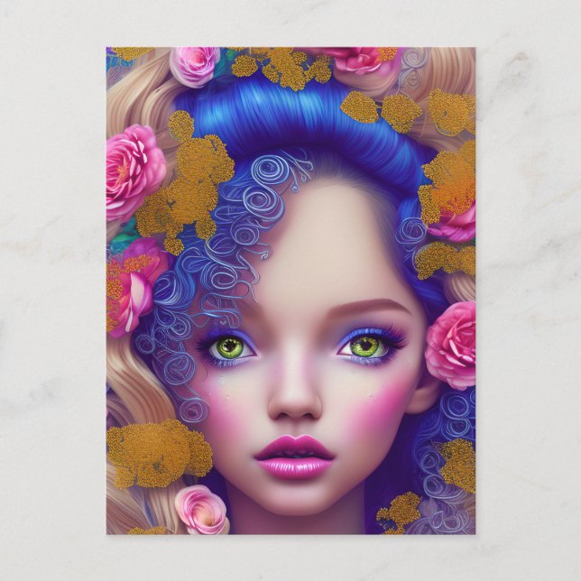 Cartão Postal Flower Girl Princess Inspirada na Cultura Ucranian (Frente)