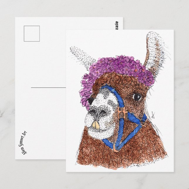 Cartão Postal Flower Llama (Frente/Verso)