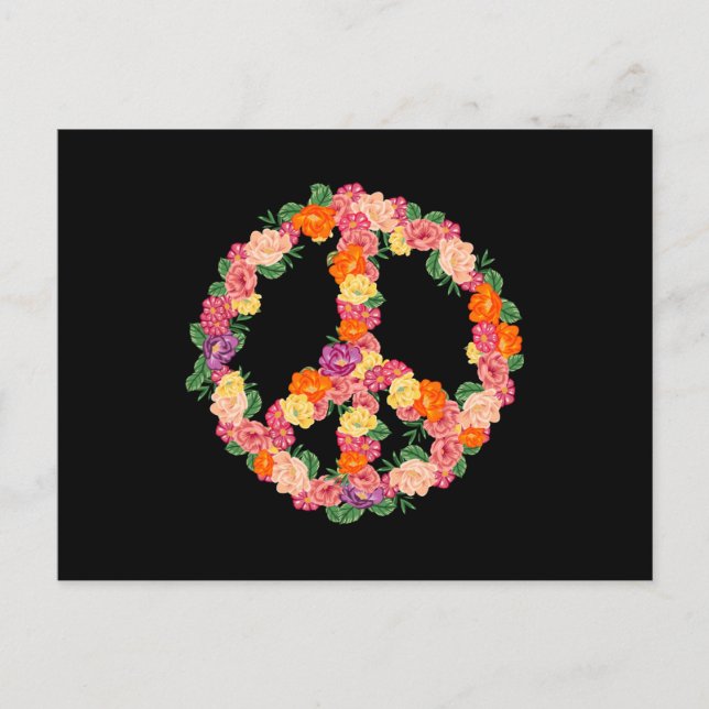 Cartão Postal Flower Peace Sign 1970s Art 70s Party Hippie (Frente)