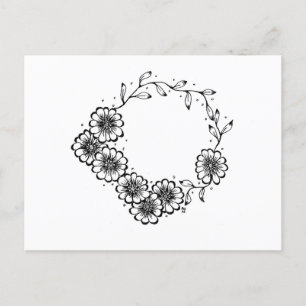 Cartão Postal Flower Wreath black and white