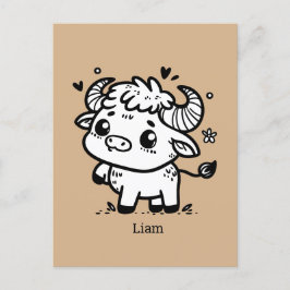 Cartão Postal Fluffy Buffalo Baby - Kawaii Fazenda Animal