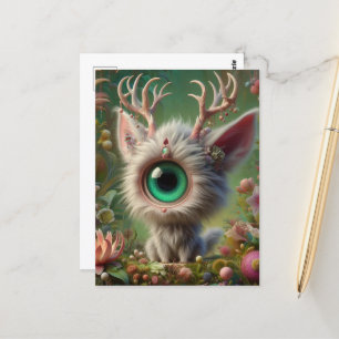 Cartão Postal Fluffy Jackalope Kitten Adorável com Olho Solteiro