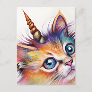 Cartão Postal Fluffy Kitten Unicorn