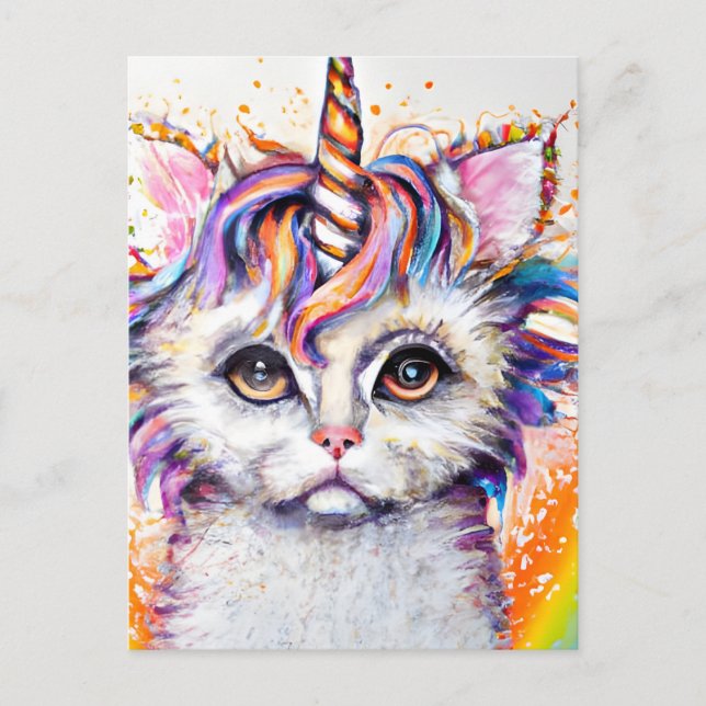 Cartão Postal Fluffy Kitten Unicorn (Frente)