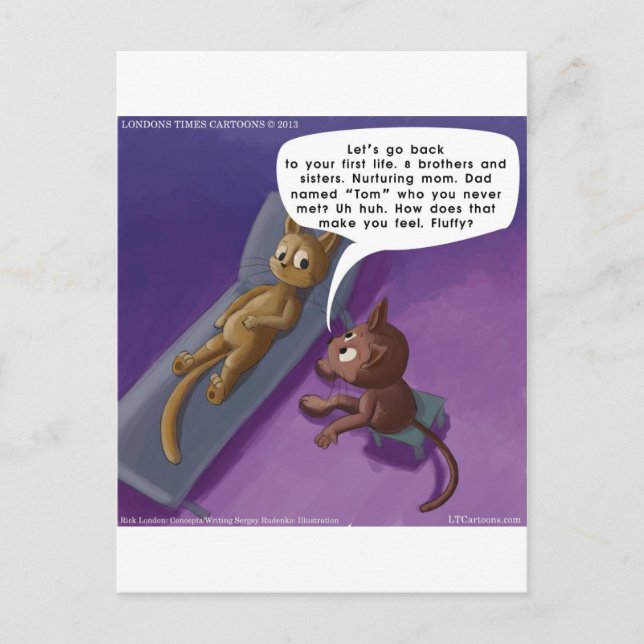 Cartão Postal Fluffy No Cartoon De Gato Engraçado Em Terapia (Frente)