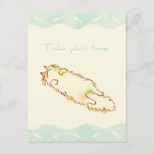 Cartão Postal Fluffy Sleepy Cat Aproveite seu tempo