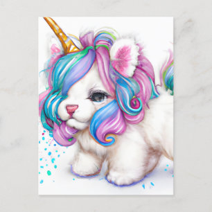 Cartão Postal Fluffy Unicorn Puppy