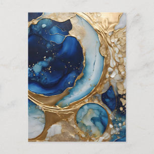 Cartão Postal Fluido Abstrato Dourado-Marinho Praia