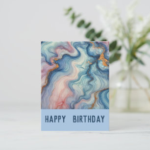 Cartão Postal fluido abstrato em tons pastel de azul - Aniversár