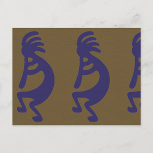 Cartão Postal Flute Playing Kokopelli Figura 1 - Azul em verde