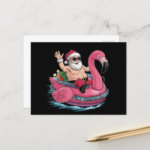 Cartão Postal Flutuador de Flamingo de Natal no Verão de Julho