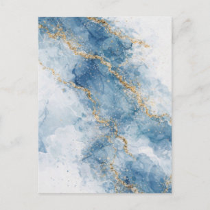 Cartão Postal Fluxo Abstrato Elegante Brilho Azul Dourado       
