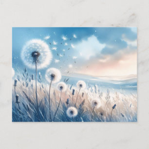 Cartão Postal Fluxo de Dandelion Whimsical no Vento