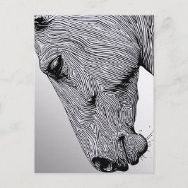 Cartão Postal Fluxo do Cavalo de Arte de Linha Minimalista Selva