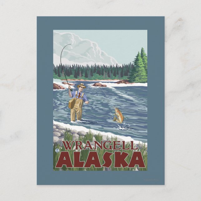 Cartão Postal Fly Fish man - Wrangell, Alaska (Frente)