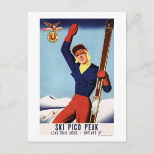 Cartão Postal Flyer Flexível Pin-Up Skiing Girl