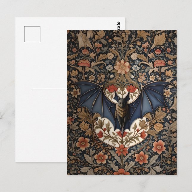 Cartão Postal Flying Bat - Moderno William Morris Floral (Frente/Verso)