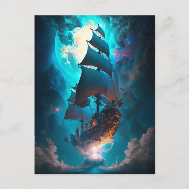 Cartão Postal Flying Ship Fantasy Art (Frente)