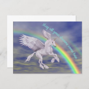 Cartão Postal Flying Unicorn Over Rainbow Dreams Fantasy Horse 