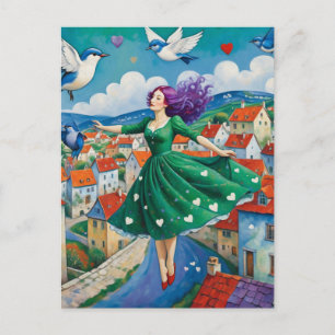 Cartão Postal Flyinh Lady Com Cabelo Puro