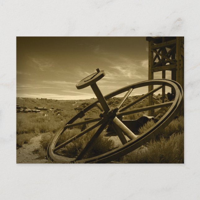 Cartão Postal FlyWheel de Mineração de Bodie (Frente)