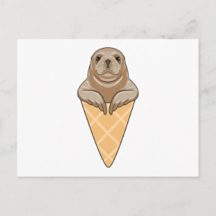 Cartão Postal Foca com cone de sorvete