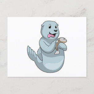 Cartão Postal Foca com Peixe