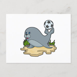 Cartão Postal Foca como jogador de futebol com futebol