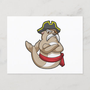 Cartão Postal Foca como Pirata com chapéu de Pirata
