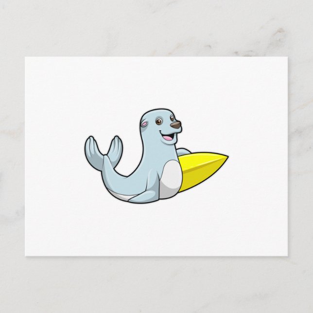Cartão Postal Foca surfando com prancha de surfe (Frente)