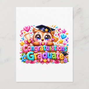Cartão Postal Fofa Kawaii Parabéns Graduado Coruja Pastel Pi