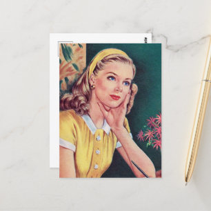 Cartão Postal fofo retro vintage carta escrevendo senhora