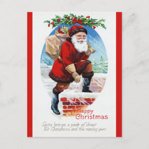 Cartão Postal Fofo Vintage Papais noeis Vitorianos